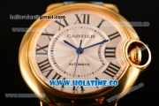 Cartier Ballon Bleu De Medium Asia 4813 Automatic Yellow Gold Case with Silver Dial and White Leather Strap - Roman Numeral Markers (GF)