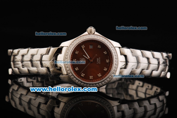 Tag Heuer Link 200 Meters Original Swiss Quartz Movement Full Steel with Brown Dial and Diamond Markers/Bezel-Lady Model - Click Image to Close