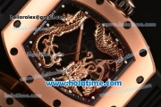 Richard Mille Tourbillon RM 057 Dragon Swiss ETA 2824 Automatic Rose Gold Case with Black Rubber Strap and Dragon Dial