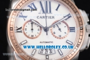 Cartier Calibre de Cartier Chronograph Miyota OS20 Quartz Steel Case with White Dial Two Tone Bracelet and Roman Markers