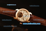 Vacheron Constantin Swiss Tourbillon Manual Winding Rose Case with White Dial and Brown Leather Strap