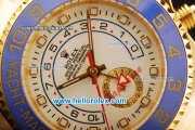 Rolex Yachtmaster II Oyster Perpetual Swiss ETA 2813 Automatic Full Gold with Blue Bezel and White Dial