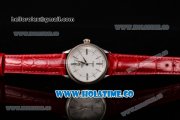 Rolex Cellini Time Asia 2813 Automatic Steel Case with White Dial Red Leather Strap and Stick/Roman Numeral Markers