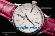 Rolex Cellini Time Asia 2813 Automatic Steel Case with White Dial Burgundy Leather Strap and Stick/Roman Numeral Markers