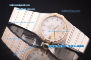 Omega Constellation Co-Axial Swiss ETA 2824 Automatic Two Tone Case with Diamond Bezel/Markers and White Dial