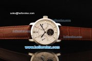 Vacheron Constantin Tourbillon Automatic Movement Steel Case with White Dial and Stick Markers-Brown Leather Strap