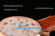 Vacheron Constantin Malte Asia 2813 Automatic Rose Gold Case with Brown Leather Strap White Dial and Roman Numeral Markers