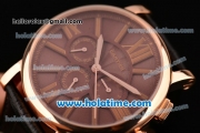 Cartier Rotonde Asia ST17 Automatic Rose Gold Case with Black Leather Strap and Brown Dial