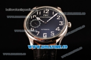 IWC Portugieser Hand-Wound Asia 6497 Manual Winding Steel Case with Black Dial Black Leather Strap and White Arabic Numeral Markers