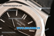 Patek Philippe Nautilus Miyota 9015 Automatic Steel Case with White Stick Markers and Black Leather Strap (BP)