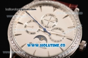 Jaeger-LECoultre Master Perpetual Calendar Asia Automatic Steel Case with Blue Dial Diamonds Bezel and Stick Markers