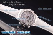 Rolex Daytona Chronograph Swiss Valjoux 7750 Automatic Steel Case with Diamond Bezel/Markers and MOP Dial-White Leather Strap