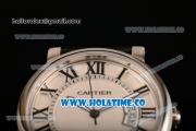 Cartier Rotonde De Miyota Quartz Rose Gold Case with White Dial Roman Numeral Markers and Black Leather Strap