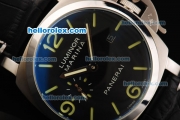 Panerai Luminor Marina PAM 320 Automatic Movement Black Dial with Green Stick Markers/Numerals and Black Leather Strap