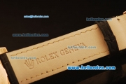 Rolex Cellini Swiss Quartz Rose Gold Case with Grey Dial and Black Leather Strap-Numeral Markers
