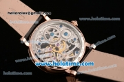 Cartier Rotonde De Swiss Manual Winding Rose Gold Case with Black Leather Bracelet and Skeleton Dial