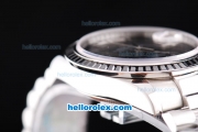 Rolex Oyster Perpetual Day-Date Swiss ETA 2836 Automatic Movement Silver Case with Black Dial-Black Bezel and SS Strap