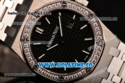 Audemars Piguet Royal Oak 33MM Miyota Quartz Steel Case/Bracelet with Black Dial Stick Markers and Diamonds Bezel (EF)