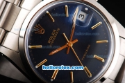 Rolex Milgauss Precision Automatic Movement Silver Case with Rose Gold Stick Markers-Blue Dial and SS Strap