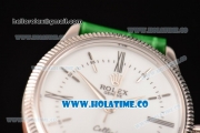 Rolex Cellini Time Asia 2813 Automatic Steel Case with White Dial Green Leather Strap and Stick/Roman Numeral Markers