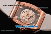 Richard Mille RM 007 Miyota 9015 Automatic Rose Gold/Diamonds Case with Skeleton Dial Arabic Numeral Markers and White Rubber Strap (K)