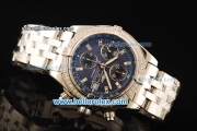 Breitling Chronomat Evolution Chronograph Swiss Valjoux 7750 Automatic Movement Steel Case with Blue Dial and Diamond Bezel