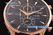 IWC Portuguese Chrono Japanese Miyota OS10 Quartz Rose Gold Case Stick Markers with Black Rubber Strap and Black Dial