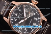 IWC Big Pilot 7 days Power Reserve Swiss Valjoux 7750 Automatic Rose Gold Case with Black Dial Brown Leather Strap and Arabic Numeral/Stick Markers (ZF)