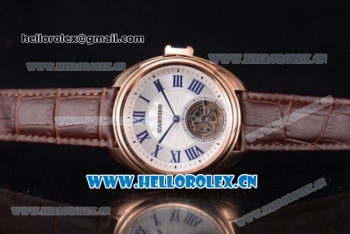 Cartier Cle de Cartier Tourbillon Asia Automatic Rose Gold Case with White Dial Roman Numeral Markers and Brown Leather Strap