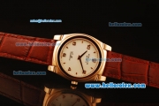 Rolex Cellini Swiss Quartz Rose Gold Case with White Dial and Brown Leather Strap-Numeral Markers