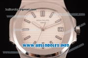 Patek Philippe Nautilus Clone PP Calibre 3120 Automatic Steel Case with White Dial Stick Markers and Black Leather Strap (BP)