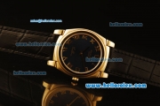 Rolex Cellini Swiss Quartz Yellow Gold Case with Dark Blue Dial and Black Leather Strap-Roman Markers