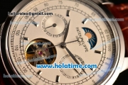 Patek Philippe Grand Complication Asia R10-Tourbillon Automatic Steel Case with White Dial Stick Markers and Brown Leather Strap