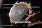 Patek Philippe Calatrava Miyota 9015 Automatic Rose Gold Case with Black Dial and Diamonds Markers Black Leather Strap