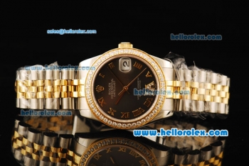 Rolex Datejust Automatic Movement ETA Coating Case with Diamond Bezel and Roman Numerals-Two Tone Strap