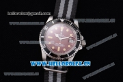 Rolex Submariner Vintage Asia 2813 Automatic Steel Case Red Dial Dot Markers and Black/Grey Nylon Strap