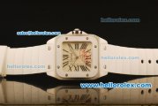 Cartier Santos 100 Swiss ETA 2671 Automatic Steel Case with Beige Dial and White Rubber Strap