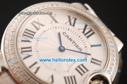 Cartier Ballon Bleu De Cartier Swiss ETA Quartz Steel Case with Diamond Bezel and White Dial-White Leather Strap