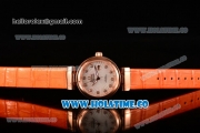 Omega Deville Ladymatic Clone 8500 Automatic Rose Gold Case with Diamonds Markers White MOP Textured Dial and Orange Leather Strap (V6)