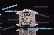 Cartier Santos Swiss ETA 2824 Automatic Steel Case with White Dial and Black Leather Strap