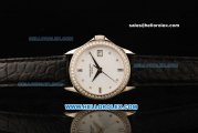 Patek Philippe Calatrava Swiss ETA 2836 Automatic Movement White Dial with Diamond Bezel and Black Leather Strap