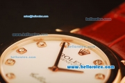 Rolex Cellini Swiss Quartz Rose Gold Case with White Dial and Brown Leather Strap-Diamond Markers