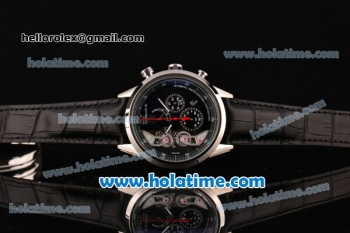 Tag Heuer Carrera Mikrotourbillons Chrono Swiss Quartz Steel Case with Black Leather Bracelet and Black Dial