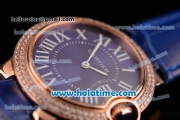 Cartier Ballon Bleu Swiss Quartz Rose Gold Case with Blue Leather Strap Diamond Bezel and Blue Dial