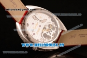 Cartier Cle de Cartier Flying Tourbillon Swiss Tourbillon Manual Steel Case with White Dial and Red Leather Strap (ZF)