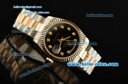 Rolex Day-Date Rolex 3156 Automatic Steel Case with Two Tone Strap Black Dial and Diamond Markers