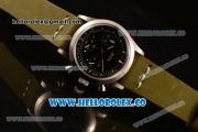 Rolex Explorer Chronograph Miyota OS20 Quartz Steel Case with Black Dial and Green Leather Strap