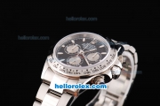 Rolex Daytona Oyster Perpetual Swiss Valjoux 7750 Automatic Movement Silver Case with Black Dial and Silver Subdials-SS Strap