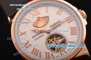 Ulysse Nardin Marine Chronometer Manufacture Power Reserve Asia ST25 Automatic Rose Gold Case with Black Rubber Strap White Dial Roman Markers