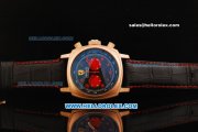 Ferrari Chronograph Miyota Quartz Movement Rose Gold Case with Red Arabic Numerals - Two Red Subdials and Black Leather Strap